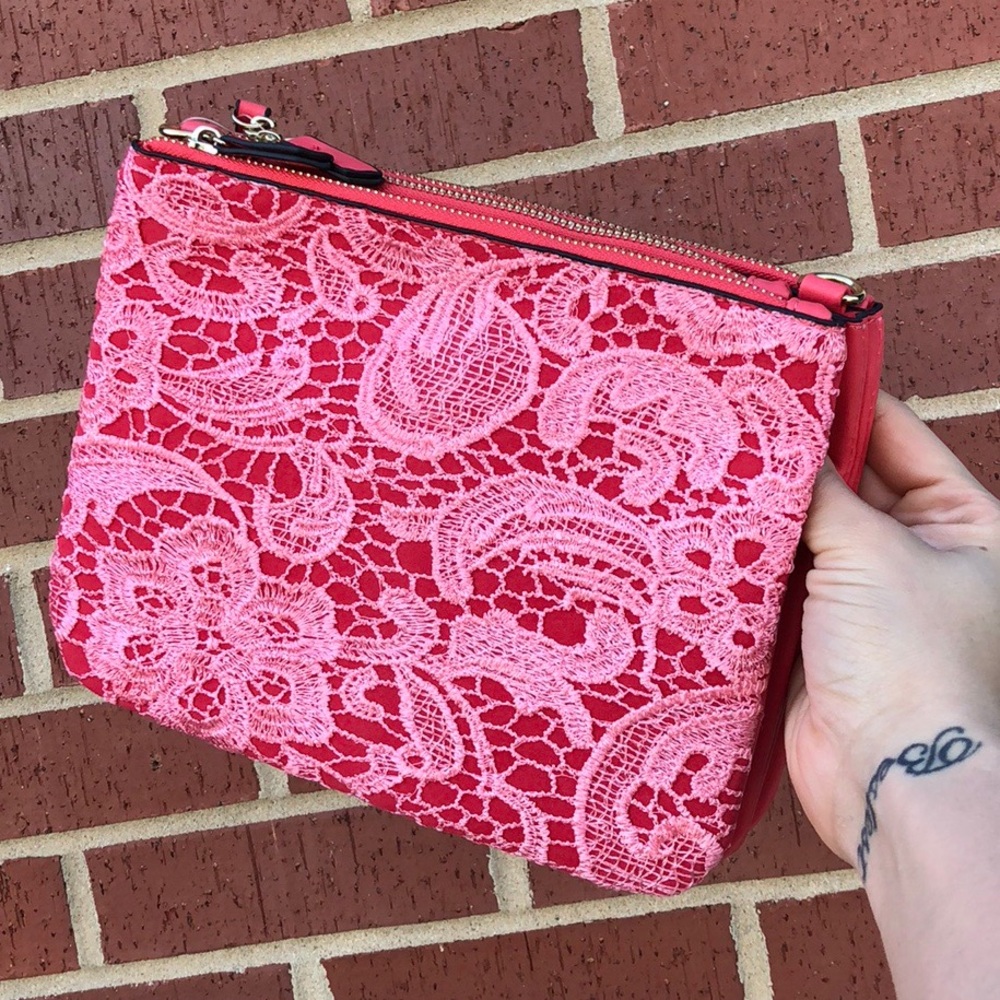 New Coral Lace Clutch NWT